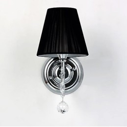 Applique contemporanea con paralume in tessuto, stile lampadario, braccio a goccia di cristallo