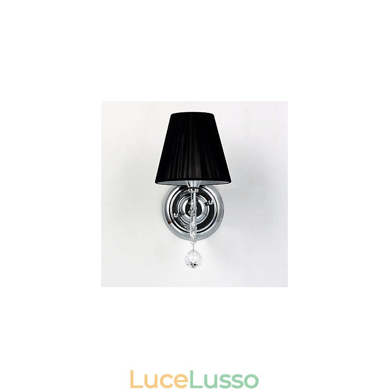Applique contemporanea con paralume in tessuto, stile lampadario, braccio a goccia di cristallo