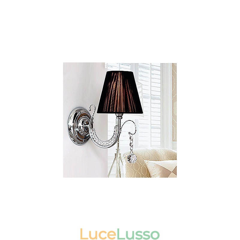 Applique contemporanea con paralume in tessuto, stile lampadario, braccio a goccia di cristallo
