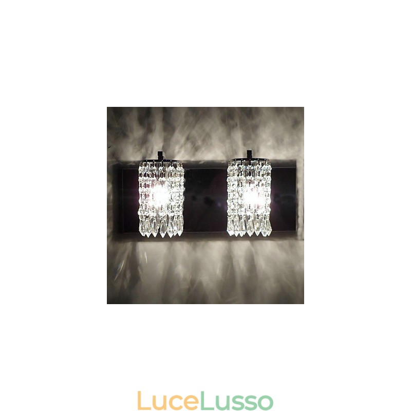 Applique moderna con pendenti in cristallo e 2 luci in cromo lucido