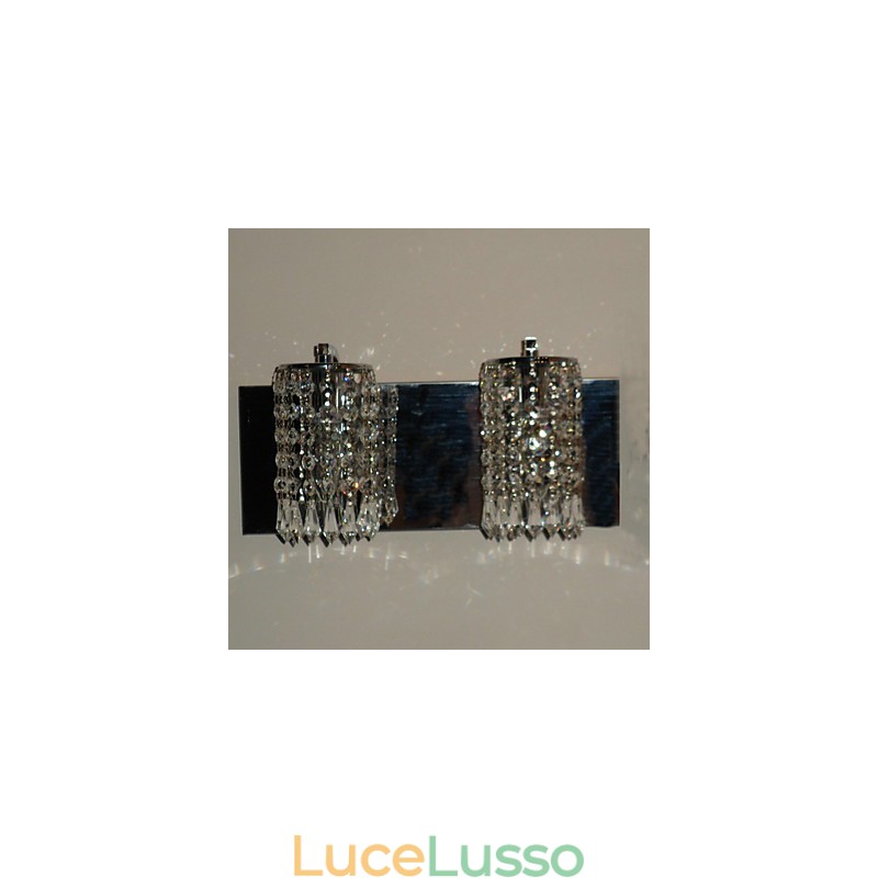 Applique moderna con pendenti in cristallo e 2 luci in cromo lucido