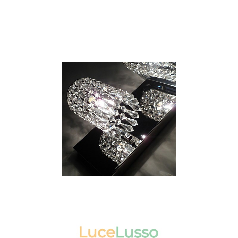 Applique moderna con pendenti in cristallo e 2 luci in cromo lucido