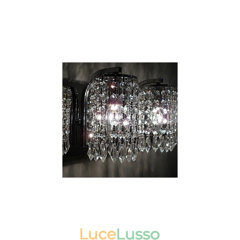 Applique moderna con pendenti in cristallo e 2 luci in cromo lucido