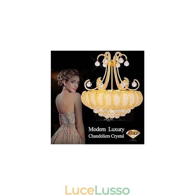 Lampadario moderno di lusso in cristallo con luce pendente, diametro 50 cm, contiene 8 lampadine.