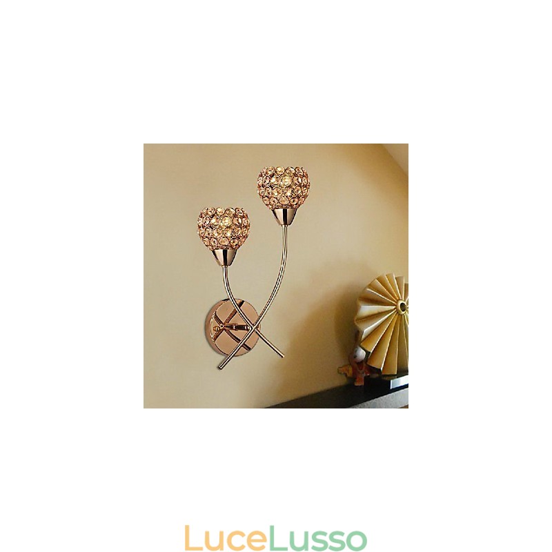 Applique da parete in cristallo dorato a 2 luci