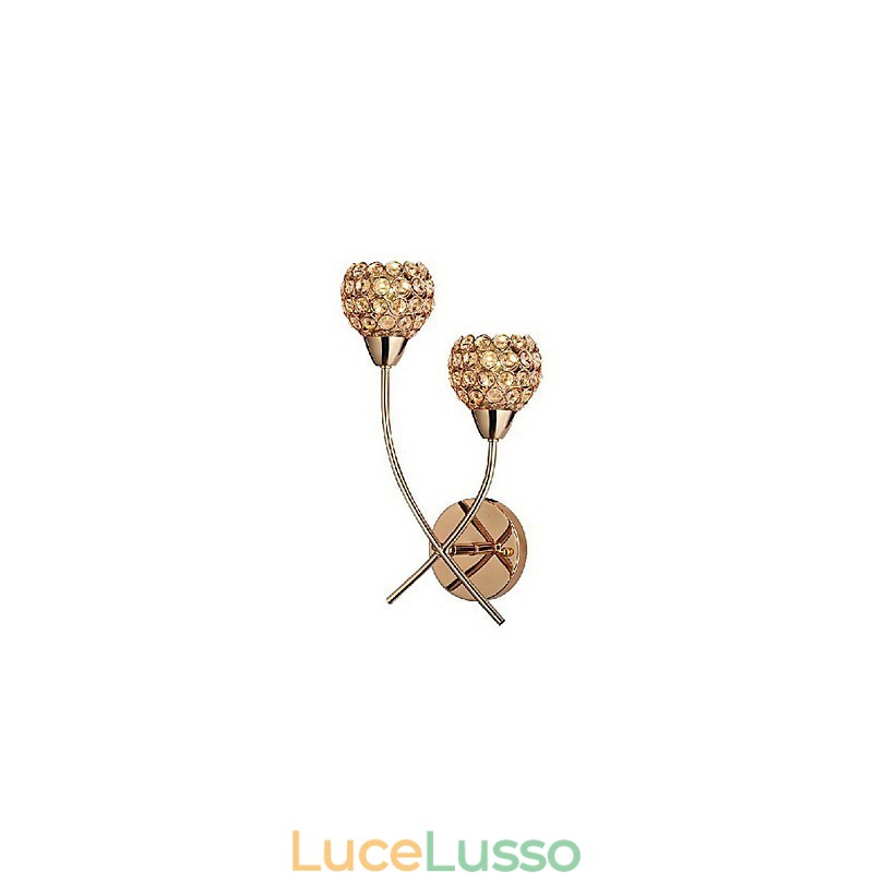 Applique da parete in cristallo dorato a 2 luci