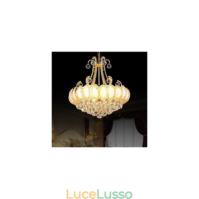 Lampadario moderno di lusso in cristallo con luce pendente, diametro 50 cm, contiene 8 lampadine.