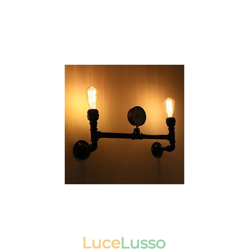 2 teste Vintage Industrial Pipe Wall Lights Nero Luci creative Ristorante Caffetteria Bar Decorazione illuminazione