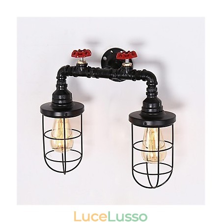 Applique da parete vintage in tubo industriale nero luci creative ristorante caffetteria bar decorazione illuminazione con 2 luci finitura verniciata Applique da parete vintage in tubo industriale nero luci creative ristorante caffetteria bar decorazione illuminazione con 2 luci finitura verniciata