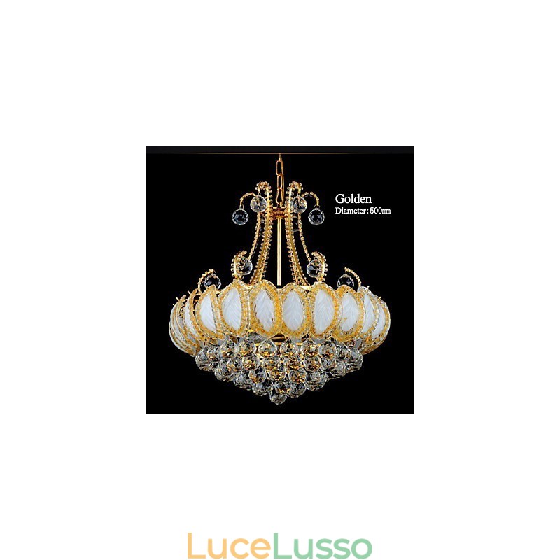 Lampadario moderno di lusso in cristallo con luce pendente, diametro 50 cm, contiene 8 lampadine.