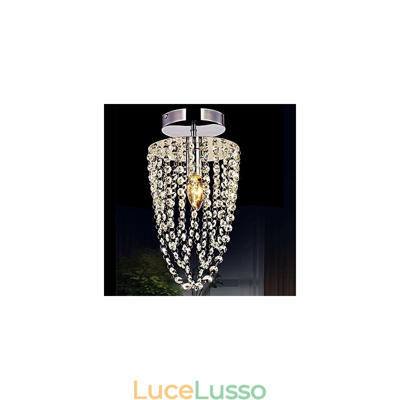 Lampadario moderno in cristallo trasparente K9 cromato a 1 luce con 1 lampadina
