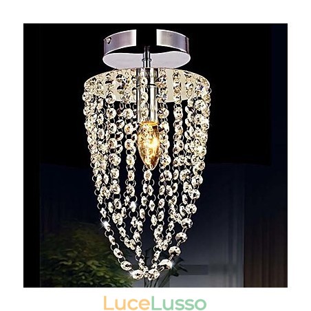 Lampadario moderno in cristallo trasparente K9 cromato a 1 luce con 1 lampadina Lampadario moderno in cristallo trasparente K9 cromato a 1 luce con 1 lampadina