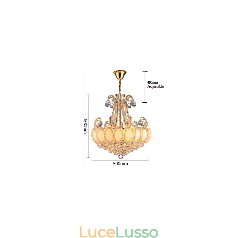 Lampadario moderno di lusso in cristallo con luce pendente, diametro 50 cm, contiene 8 lampadine.