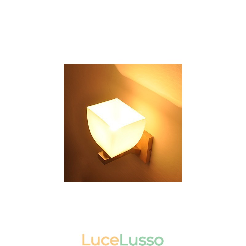 Lampada da parete semplice Lampada da comodino con paralume in vetro e legno massello per camera da letto Cassettiera Soggiorno Cameretta per bambini Dormitorio universitario Tavolino da caffè Libreria