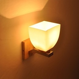 Lampada da parete semplice Lampada da comodino con paralume in vetro e legno massello per camera da letto Cassettiera Soggiorno Cameretta per bambini Dormitorio universitario Tavolino da caffè Libreria