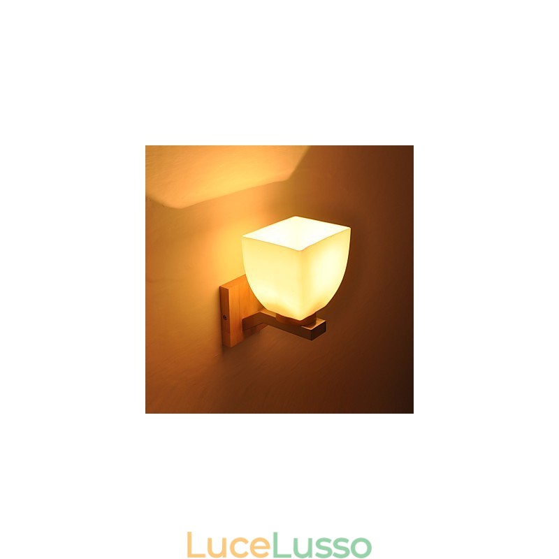 Lampada da parete semplice Lampada da comodino con paralume in vetro e legno massello per camera da letto Cassettiera Soggiorno Cameretta per bambini Dormitorio universitario Tavolino da caffè Libreria