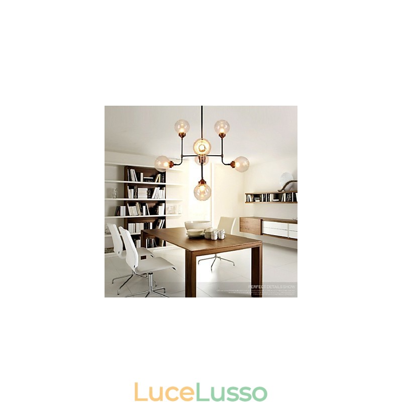Lampadario moderno creativo in ferro battuto che restaura i modi antichi, sfere di vetro, fagioli magici molecolari, luce a goccia