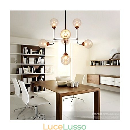Lampadario moderno creativo in ferro battuto che restaura i modi antichi, sfere di vetro, fagioli magici molecolari, luce a goccia Lampadario moderno creativo in ferro battuto che restaura i modi antichi, sfere di vetro, fagioli magici molecolari, luce a goccia