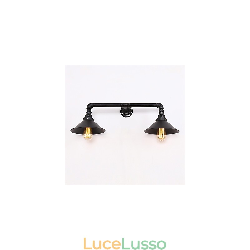 Applique da parete vintage in tubo di metallo nero, illuminazione decorativa per ristoranti, bar e caffetterie, con 2 luci, finitura verniciata