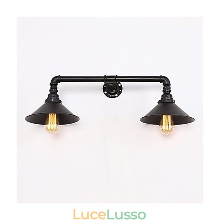 Applique da parete vintage in tubo di metallo nero, illuminazione decorativa per ristoranti, bar e caffetterie, con 2 luci, finitura verniciata Applique da parete vintage in tubo di metallo nero, illuminazione decorativa per ristoranti, bar e caffetterie, con 2 luci, finitura verniciata
