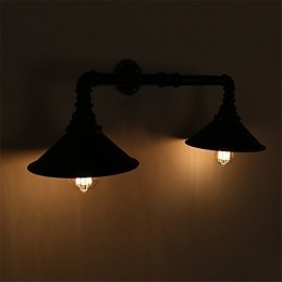 Applique da parete vintage in tubo di metallo nero, illuminazione decorativa per ristoranti, bar e caffetterie, con 2 luci, finitura verniciata