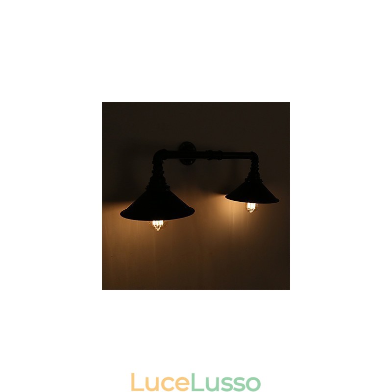 Applique da parete vintage in tubo di metallo nero, illuminazione decorativa per ristoranti, bar e caffetterie, con 2 luci, finitura verniciata