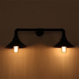 Applique da parete vintage in tubo di metallo nero, illuminazione decorativa per ristoranti, bar e caffetterie, con 2 luci, finitura verniciata