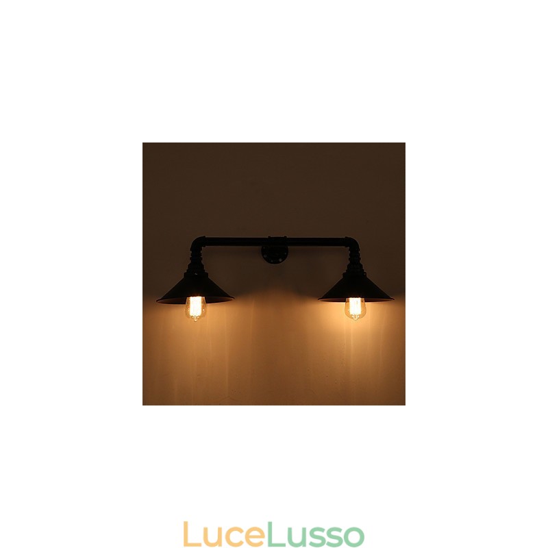 Applique da parete vintage in tubo di metallo nero, illuminazione decorativa per ristoranti, bar e caffetterie, con 2 luci, finitura verniciata