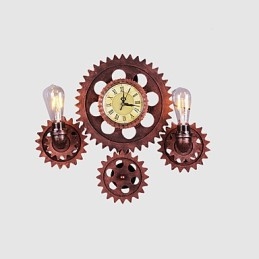 Applique da parete vintage in legno a forma di ingranaggio, luci girevoli creative, illuminazione decorativa per ristoranti, bar e caffetterie