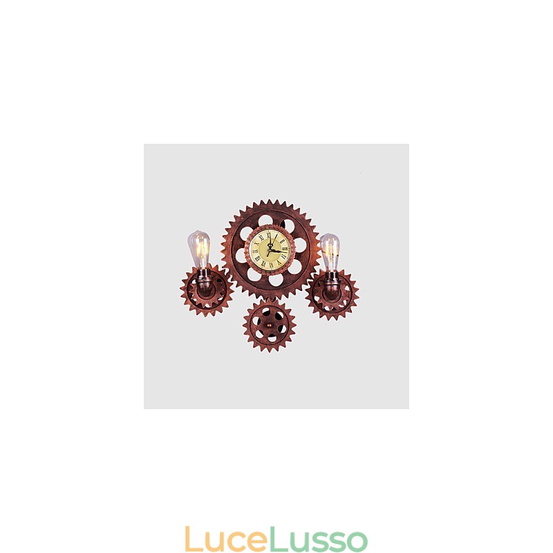 Applique da parete vintage in legno a forma di ingranaggio, luci girevoli creative, illuminazione decorativa per ristoranti, bar e caffetterie