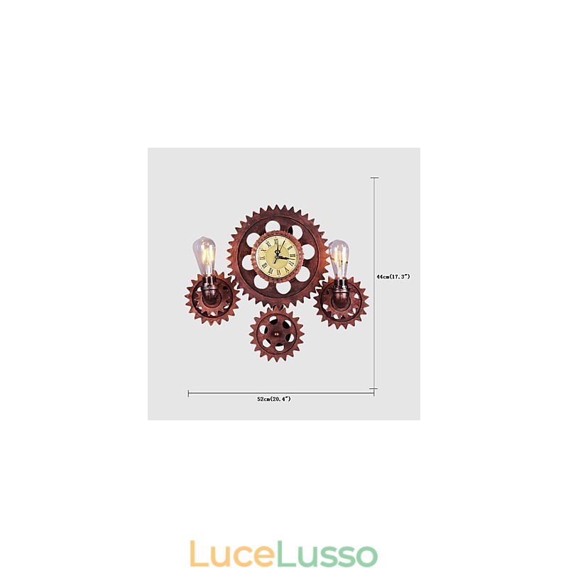 Applique da parete vintage in legno a forma di ingranaggio, luci girevoli creative, illuminazione decorativa per ristoranti, bar e caffetterie