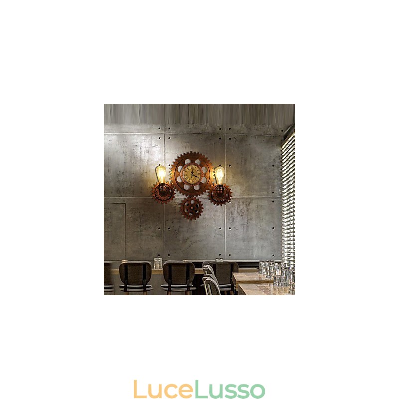 Applique da parete vintage in legno a forma di ingranaggio, luci girevoli creative, illuminazione decorativa per ristoranti, bar e caffetterie
