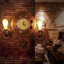 Applique da parete vintage in legno a forma di ingranaggio, luci girevoli creative, illuminazione decorativa per ristoranti, bar e caffetterie