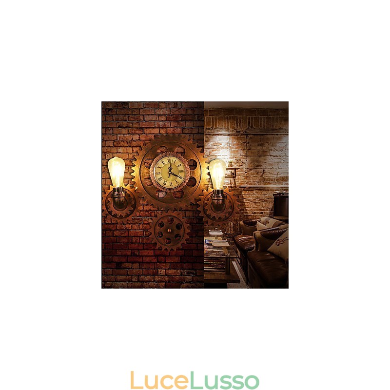Applique da parete vintage in legno a forma di ingranaggio, luci girevoli creative, illuminazione decorativa per ristoranti, bar e caffetterie