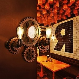 Applique da parete vintage in legno a forma di ingranaggio, luci girevoli creative, illuminazione decorativa per ristoranti, bar e caffetterie