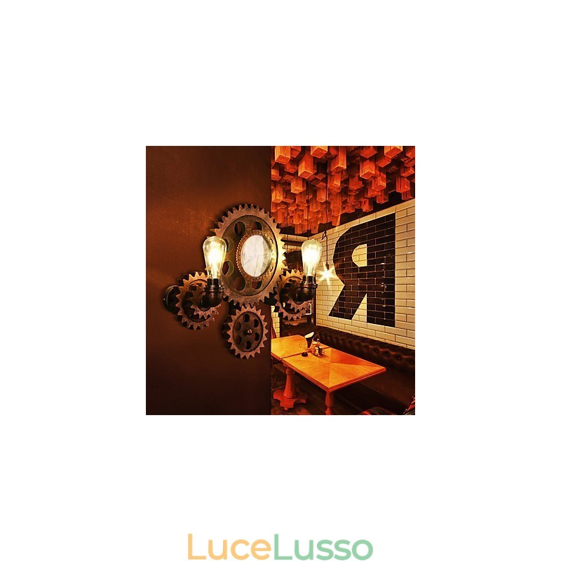 Applique da parete vintage in legno a forma di ingranaggio, luci girevoli creative, illuminazione decorativa per ristoranti, bar e caffetterie
