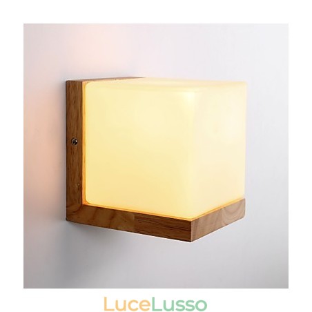 Applique da parete in legno con paralume in vetro 110V o 220V Country Novità Applique da parete in legno con paralume in vetro 110V o 220V Country Novità