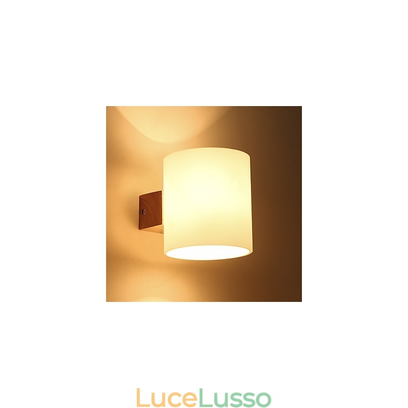 Lampada da parete in stile country con protezione per gli occhi, in stile mini, con luce da parete, in legno di tronchi, per camera da letto, comodino