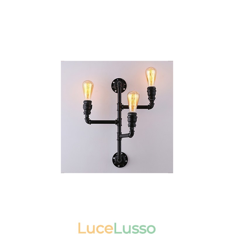 Applique da parete vintage in tubo industriale nero luci creative ristorante caffetteria bar decorazione illuminazione con 3 luci finitura verniciata