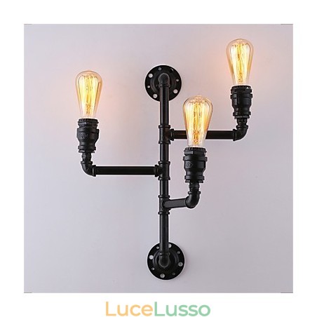 Applique da parete vintage in tubo industriale nero luci creative ristorante caffetteria bar decorazione illuminazione con 3 luci finitura verniciata