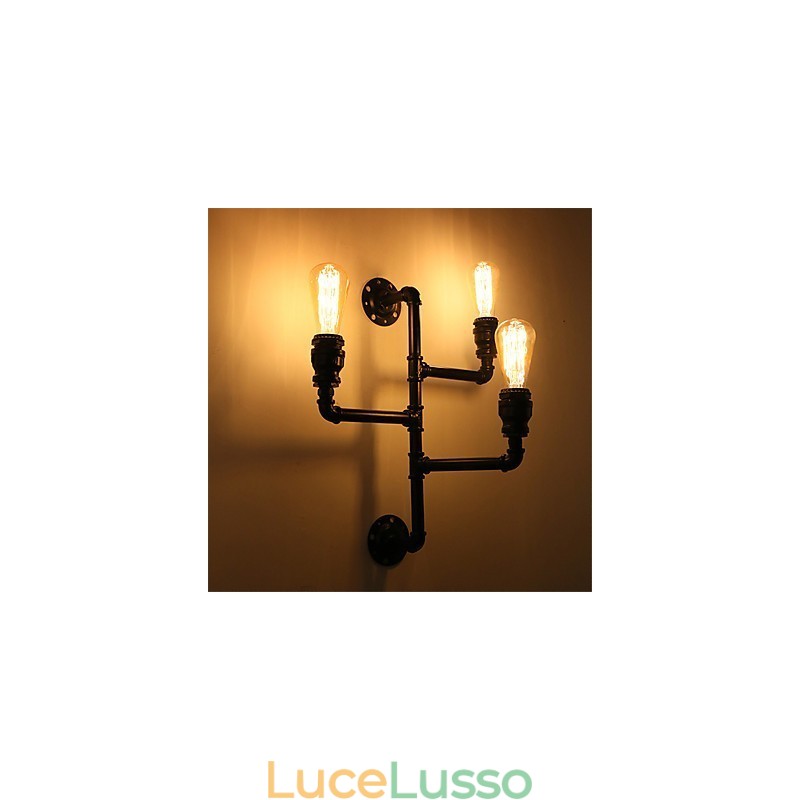 Applique da parete vintage in tubo industriale nero luci creative ristorante caffetteria bar decorazione illuminazione con 3 luci finitura verniciata