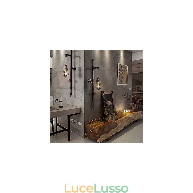 Applique da parete retrò in tubo industriale, semplice loft, gabbia per uccelli nera, metallo, soggiorno, sala da pranzo, cucina, bar, caffetteria, decorazione, illuminazione