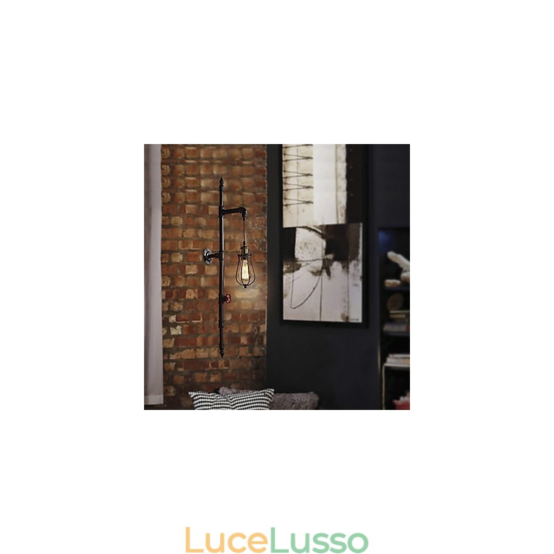 Applique da parete retrò in tubo industriale, semplice loft, gabbia per uccelli nera, metallo, soggiorno, sala da pranzo, cucina, bar, caffetteria, decorazione, illuminazione