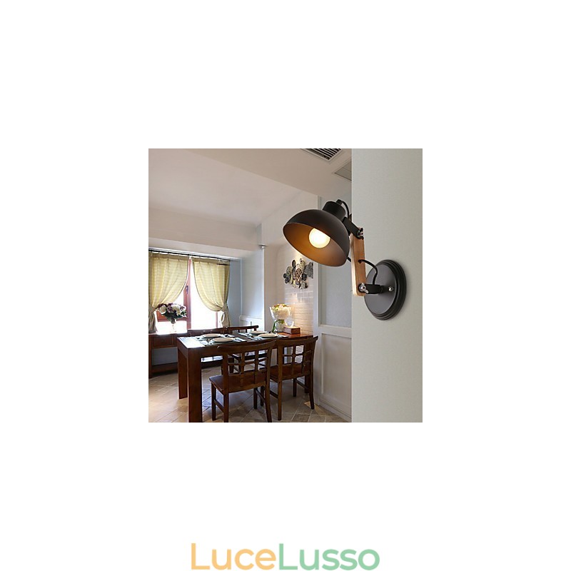 Applique da parete in legno vintage Art Deco in metallo rustico per soggiorno, sala da pranzo, corridoio, lampada da parete nera e bianca opzionale