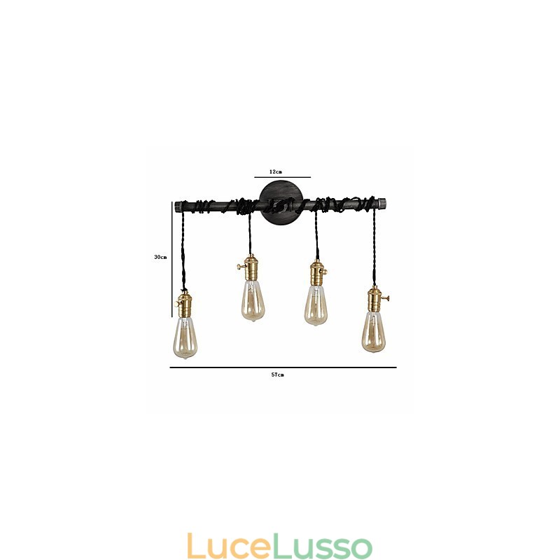 Applique da parete vintage in tubo industriale con interruttore, luci creative, illuminazione decorativa per ristoranti, bar e caffetterie, con finitura verniciata a 4 luci