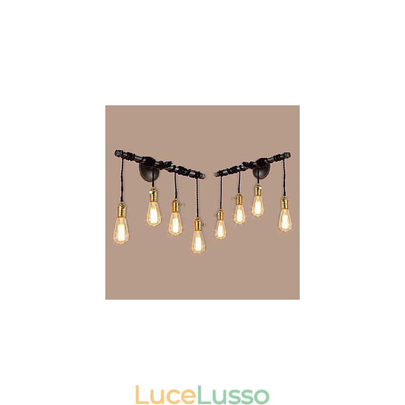 Applique da parete vintage in tubo industriale con interruttore, luci creative, illuminazione decorativa per ristoranti, bar e caffetterie, con finitura verniciata a 4 luci