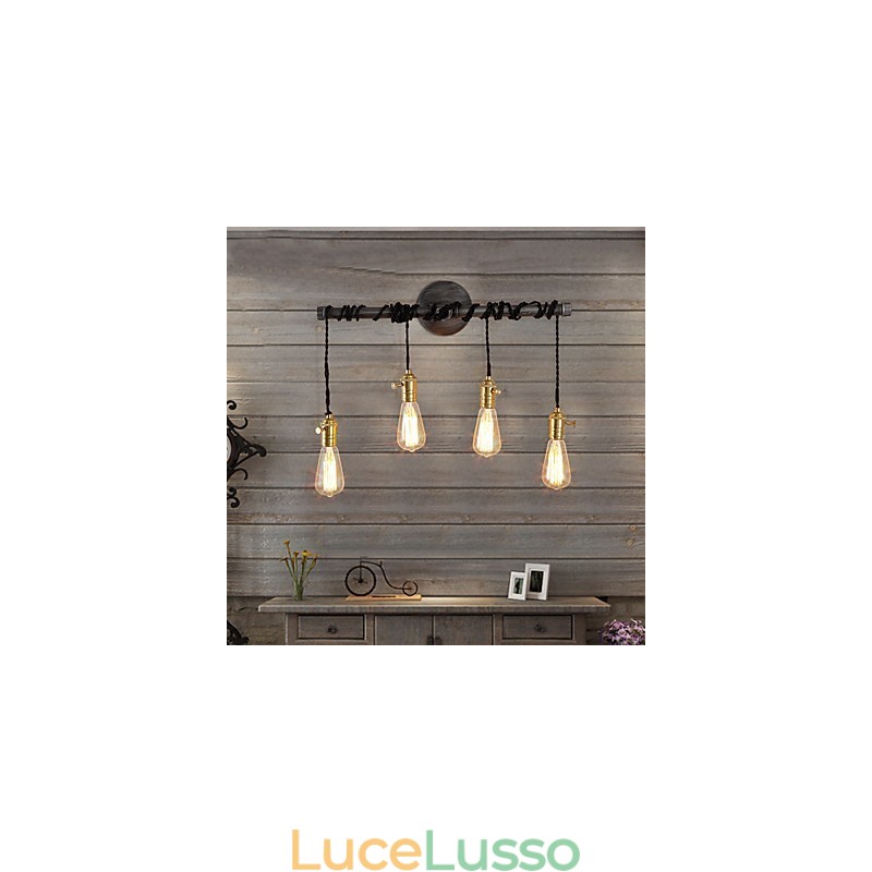 Applique da parete vintage in tubo industriale con interruttore, luci creative, illuminazione decorativa per ristoranti, bar e caffetterie, con finitura verniciata a 4 luci