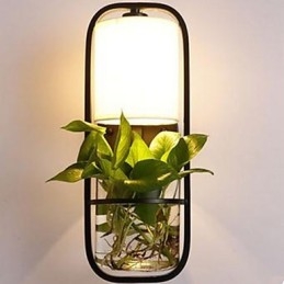 Lampada da parete in vetro con pianta in vaso creativa in ferro moderno