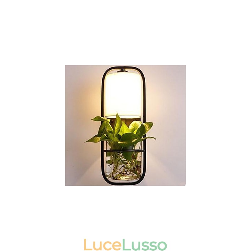 Lampada da parete in vetro con pianta in vaso creativa in ferro moderno