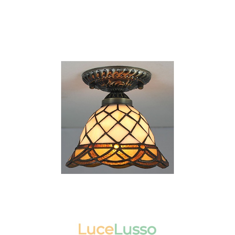 Lampada a cupola con vetrate artistiche rurali europee che assorbono la luce